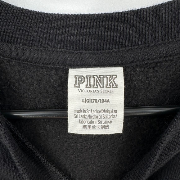 PINK Victoria's Secret Black Short Sleeve Sweatshirt Fleece Raglan Size Large - Picture 5 of 8
